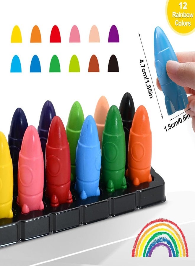 SAMVARDHAN Rocket Shaped Crayons for Kids - Non-Toxic Washable Crayons | Space-Themed |Easy Grip & Vibrant Colors | Art Supplies Creative Coloring Crayon Set for Toddlers & Children (12 Colors) - Image 2
